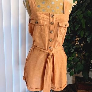 L*Space Peach Color Romper. Square neckline with buttons up front 100% cotton